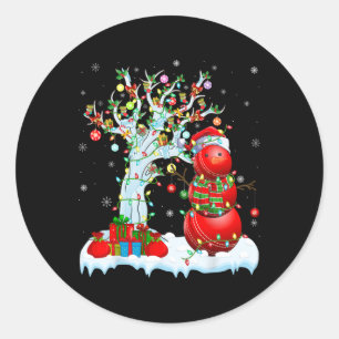 Pegatina Redonda Árbol de Luces de Navidad Muñeco de Nieve Divertid