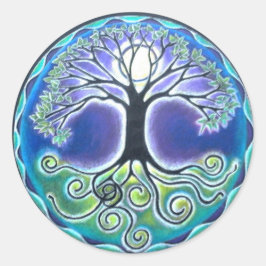 Pegatina Redonda Árbol de Luna Llena del tiempo de primavera del