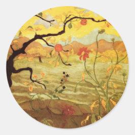 Pegatina Redonda Árbol de manzana con fruta roja