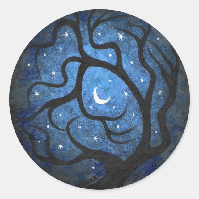 Pegatina Redonda Árbol de misterio (Anverso)