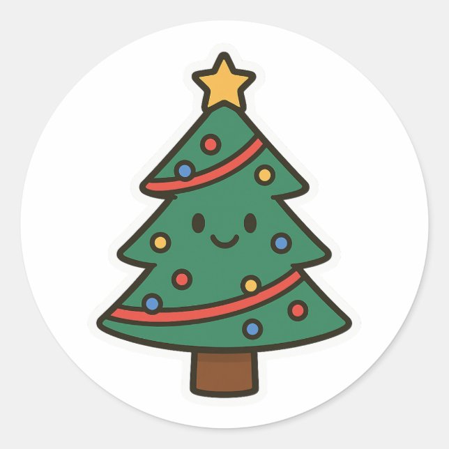 Pegatina Redonda árbol de Navidad (Anverso)