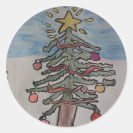 Pegatina Redonda Árbol de Navidad