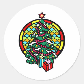 Pegatina Redonda Árbol de Navidad