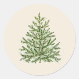 Pegatina Redonda Árbol de Navidad acuarela