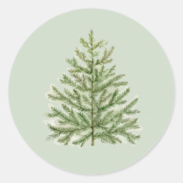 Pegatina Redonda Árbol de Navidad acuarela