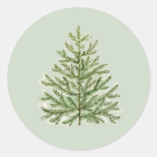 Pegatina Redonda Árbol de Navidad acuarela