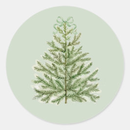 Pegatina Redonda Árbol de navidad acuarela con arco verde