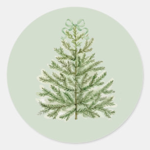 Pegatina Redonda Árbol de navidad acuarela con arco verde