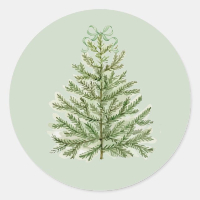 Pegatina Redonda Árbol de navidad acuarela con arco verde (Anverso)