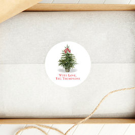 Pegatina Redonda Árbol de Navidad acuarela Personalizado simple