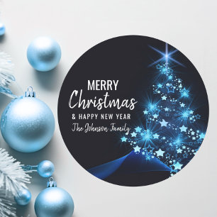 Pegatina Redonda Árbol de NAVIDAD AZUL FERIADO