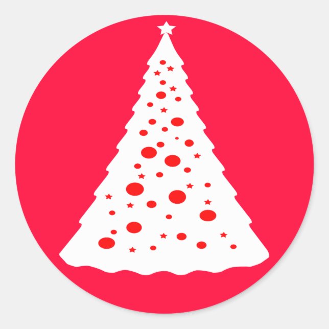 PEGATINA REDONDA ÁRBOL DE NAVIDAD BLANCA (Anverso)