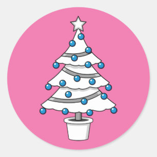 Pegatina Redonda Árbol de Navidad Blanco