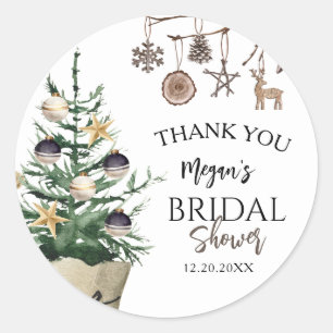Pegatina Redonda Árbol de Navidad Boho Winter Bridal Shower