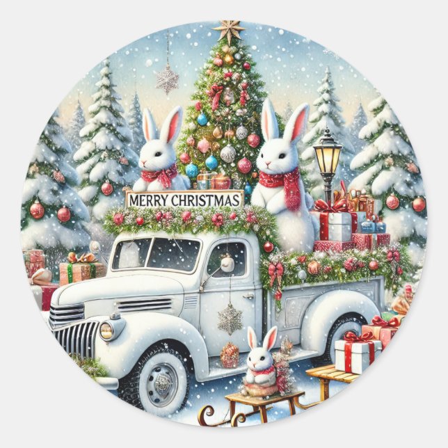 Pegatina Redonda Árbol de Navidad Bunny | Árbol de vacaciones decor (Anverso)