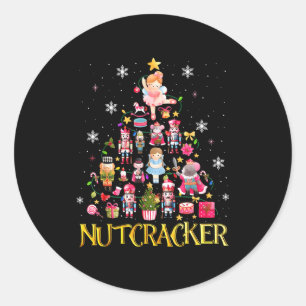 Pegatina Redonda Árbol de Navidad Cascanueces Ballet Danza Mujeres