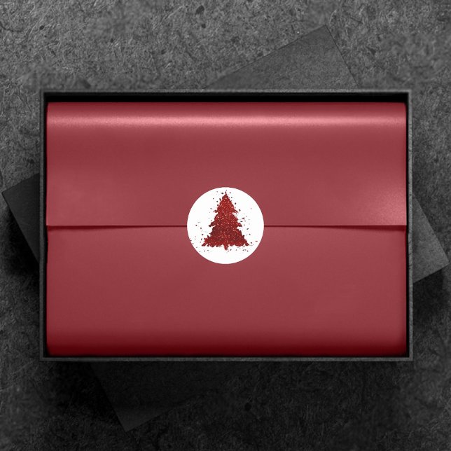 Pegatina Redonda Árbol de Navidad clásico | Rojo de cardenales rico (Subido por el creador)