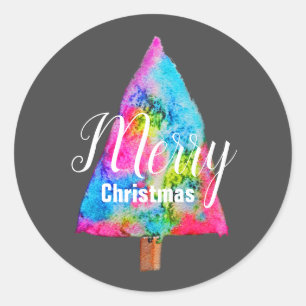 Pegatina Redonda Árbol de Navidad colores modernos fundidos azul y 