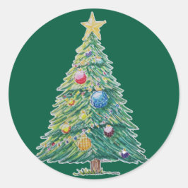 Pegatina Redonda Árbol de Navidad Colorido