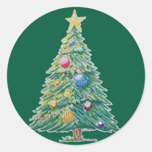 Pegatina Redonda Árbol de Navidad Colorido