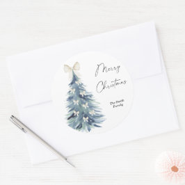 Pegatina Redonda árbol de Navidad con acuarela moderna