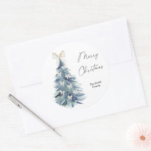Pegatina Redonda árbol de Navidad con acuarela moderna