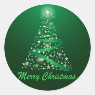 Pegatina Redonda Árbol de Navidad con brillo