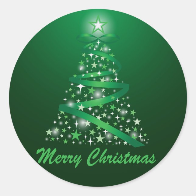 Pegatina Redonda Árbol de Navidad con brillo (Anverso)