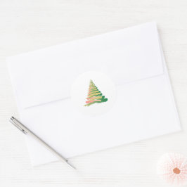 Pegatina Redonda Árbol de Navidad con Pinceladas Minimalistas