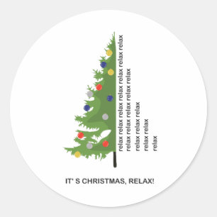 Pegatina Redonda Árbol de Navidad con texto Relájese