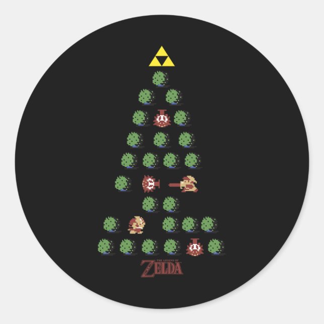 Pegatina Redonda Árbol de Navidad de 8 bits (Anverso)