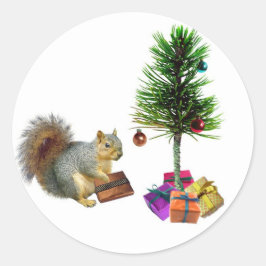 Pegatina Redonda Árbol de Navidad de ardilla