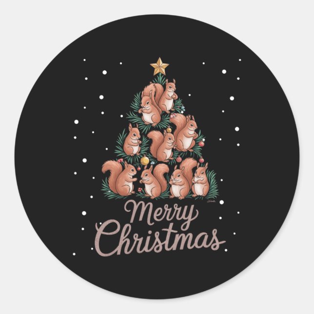 Pegatina Redonda Árbol de navidad de ardilla 1 (Anverso)