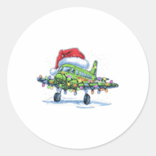 Pegatina Redonda Árbol de navidad de avión enciende Feliz Navidad X