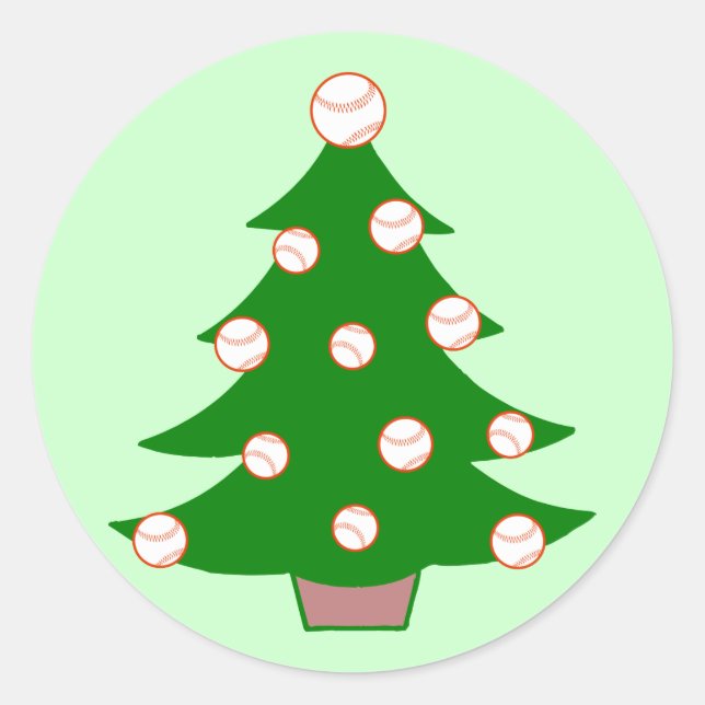Pegatina Redonda Árbol de Navidad de Béisbol (Anverso)