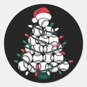 Pegatina Redonda Árbol de Navidad de béisbol Santa Deportes