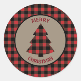 Pegatina Redonda Árbol de navidad de borde rojo de búfalo colocado