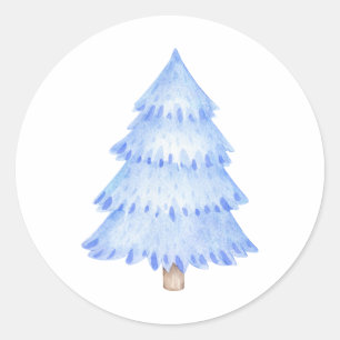 Pegatina Redonda Árbol de navidad de color azul invierno