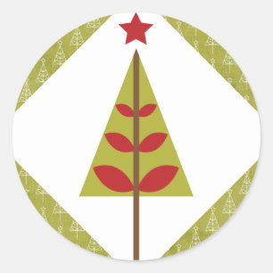 Pegatina Redonda Árbol de Navidad de Estrella Roja de 20 a 1.5" Sel