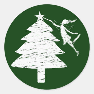 Pegatina Redonda Árbol de Navidad de hadas de arte
