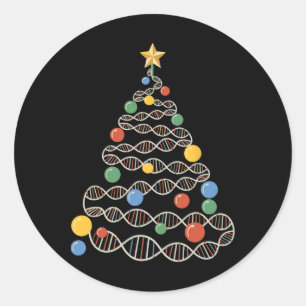 Pegatina Redonda Árbol de Navidad de hélice de ADN científico biolo