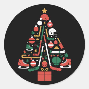 Pegatina Redonda Árbol de Navidad de hockey sobre hielo Deportes de