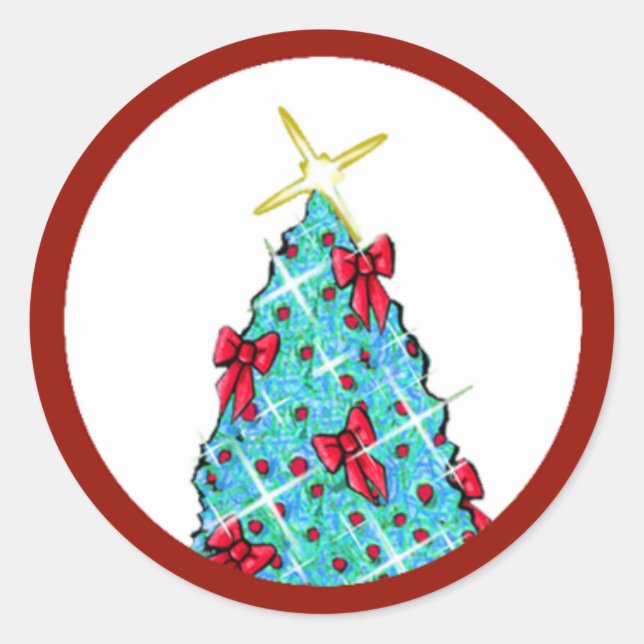 Pegatina Redonda Árbol de Navidad de KiniArt (Anverso)
