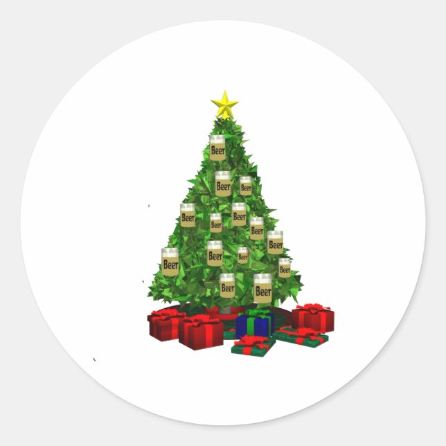 Pegatina Redonda Árbol de navidad de la cerveza (Anverso)