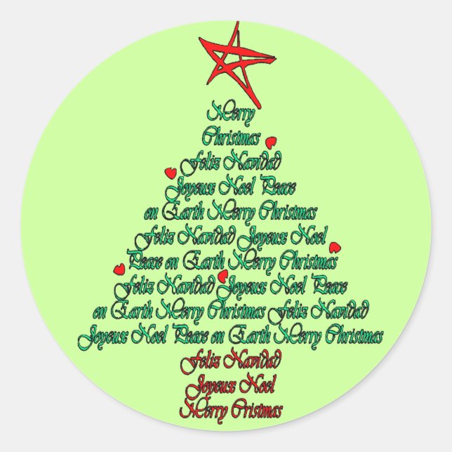 Pegatina Redonda Árbol de navidad de los varios idiomas con el (Anverso)