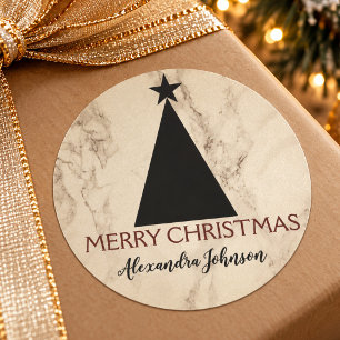 Pegatina Redonda Árbol de Navidad de mármol negro regalo