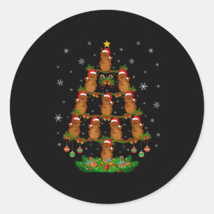 Pegatina Redonda Árbol de Navidad de Marmota Amante Divertido de Na