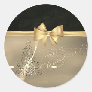 Pegatina Redonda Árbol de Navidad de moda, Lazo dorado artificial
