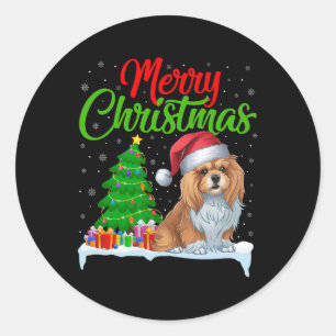 Pegatina Redonda Árbol de Navidad de Perro Apso de Lhasa enciende d