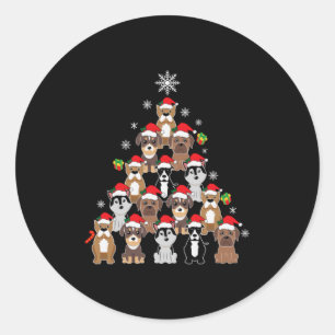 Pegatina Redonda Árbol de Navidad de Perro de Feliz Navidad